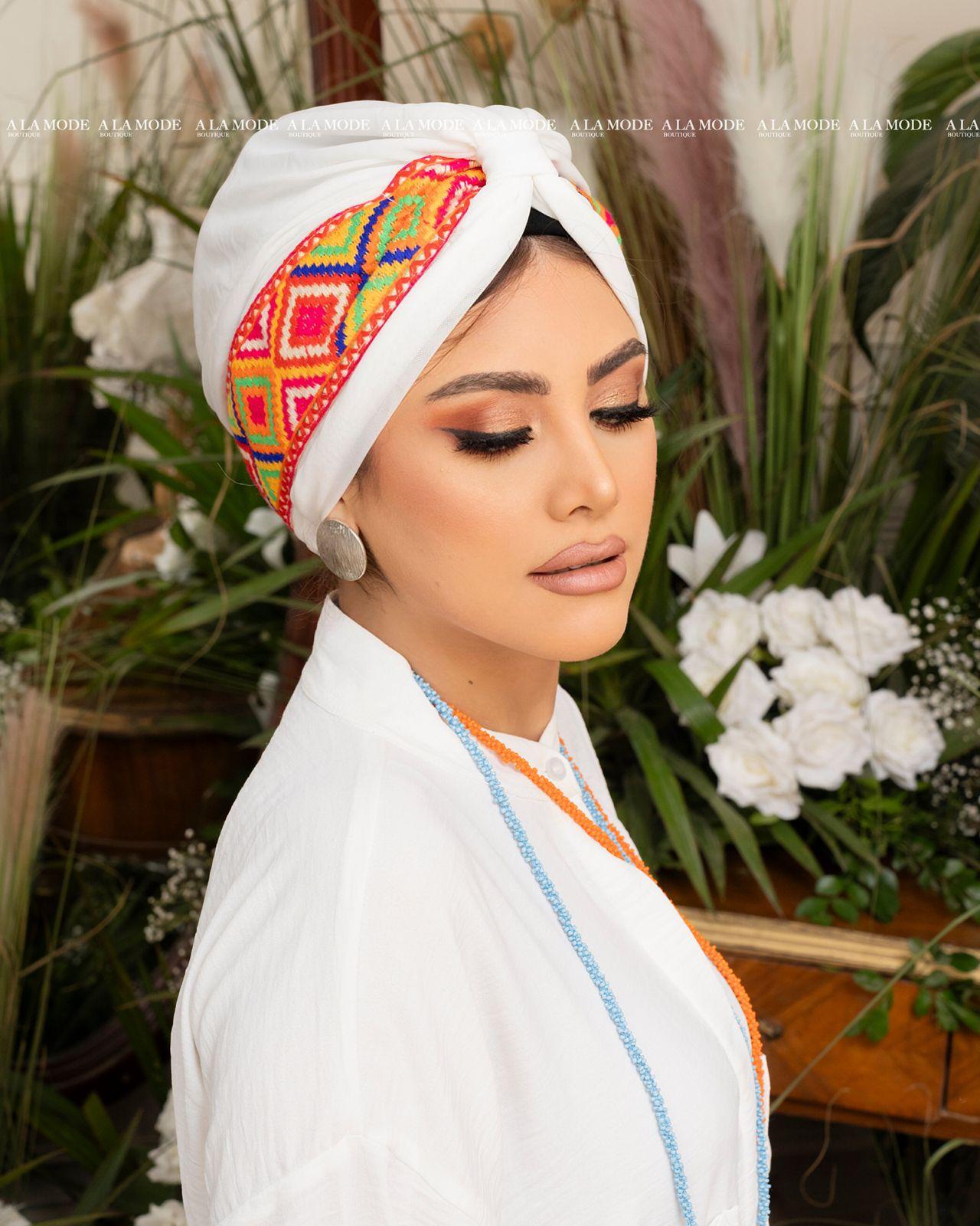 White Colorful Easy Wear Turban