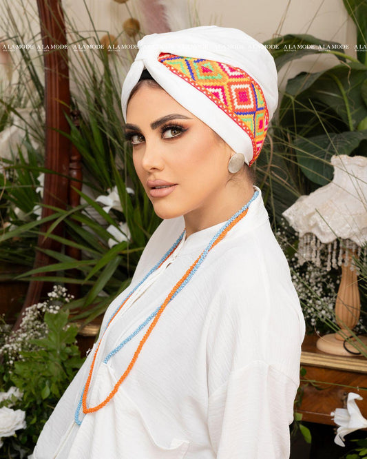 White Colorful Easy Wear Turban